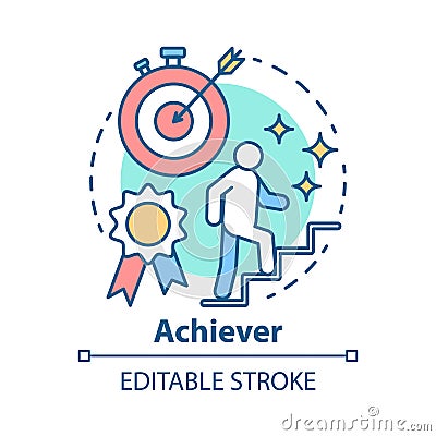 Achiever concept icon. Successful person idea thin line illustration. Goal achieving, winner. Reaching target. Personal Vector Illustration