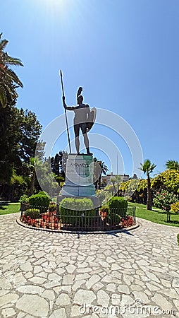 Achilles as guardian of the Achilleion palace for the Empress Elisabeth of Austria Sisi in Corfu island, Ionian sea, Editorial Stock Photo