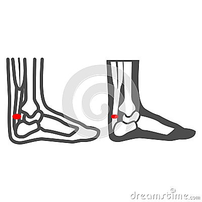 Achilles heel line and solid icon, Human diseases concept, leg with a sore ankle sign on white background, human feet Vector Illustration