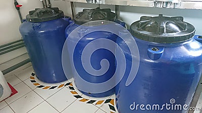 Acid Chemicals filling tank in dairy industry factory, Storage Tank - Wastewater Treatment Stock Photo