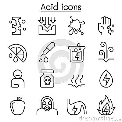 Acid icon set in thin line style Vector Illustration