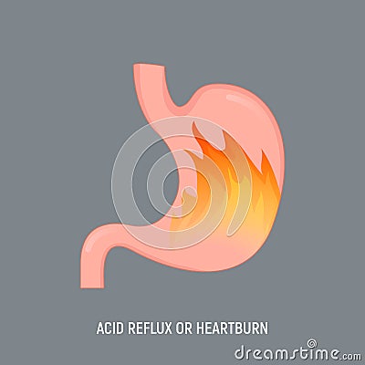 Acid stomach burn gastritis icon. GERD acidity stomach reflux heartburn ache Vector Illustration