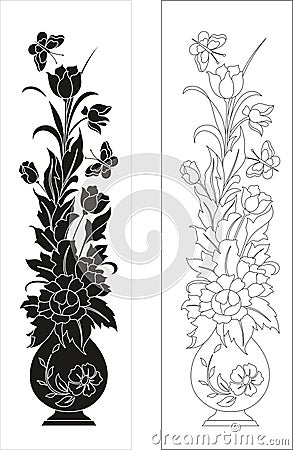 Abstract Flower Pot Floral Design Pattern Stencil files Glass Art Vector Illustration