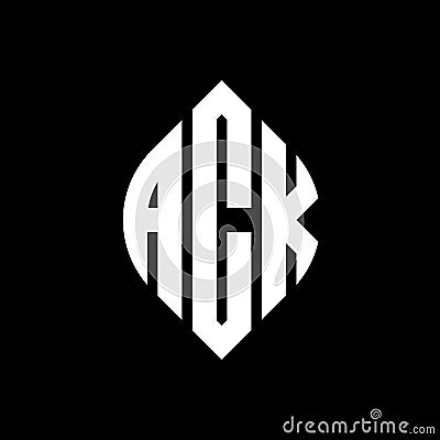 ACK circle letter logo design with circle and ellipse shape. ACK ellipse letters with typographic style. The three initials form a Vector Illustration