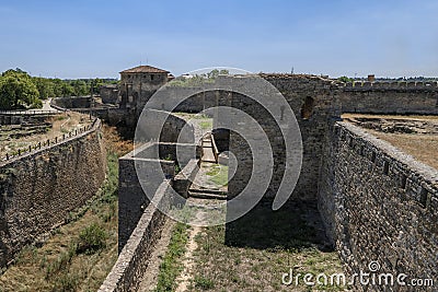 Ackerman fortress. Moat and towers of ancient history building. Biggest ukrainian castle. Bilhorod-Dnistrovskyi, Ukraine Stock Photo