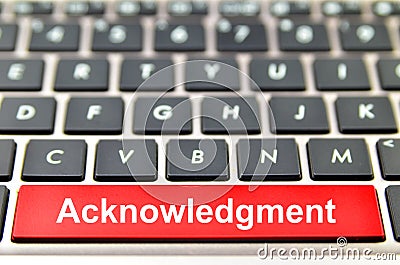 Acknowledgment word on computer space bar Stock Photo