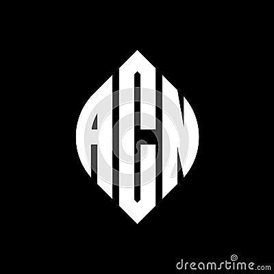 ACN circle letter logo design with circle and ellipse shape. ACN ellipse letters with typographic style. The three initials form a Vector Illustration