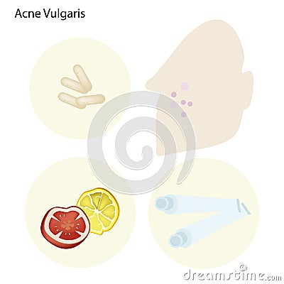 Acne Vulgaris and Take Care Facial Skin Vector Illustration