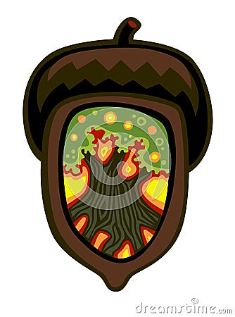 Acorn with an oak inside Vector Illustration