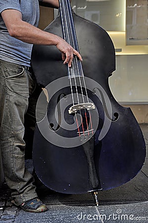Acoustic double bass player Stock Photo