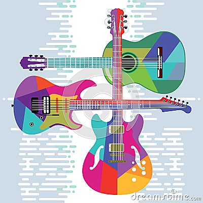 Acoustic and electric guitars Vector Illustration