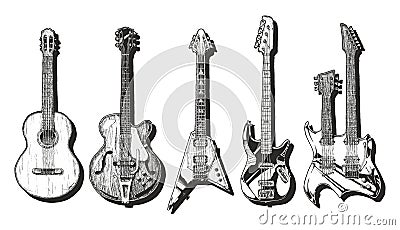 Acoustic and electric guitars set Vector Illustration