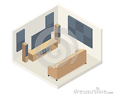 Acoustic foam panels home theater isometric Vector Illustration