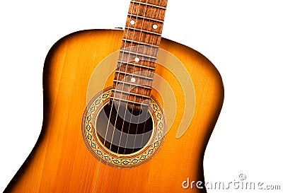 Acoustic guitar central part closeup Stock Photo