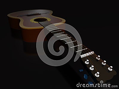 Acoustic guitar on a dark background 3d illustration. Stock Photo