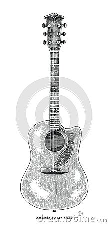 Acoustic guitar hand drawing vintage engraving illustration Vector Illustration