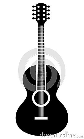 Acoustic guitar icon in black and white colors. Vector Illustration