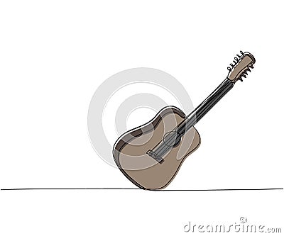 Acoustic guitar one line color art. Continuous line drawing of musical, equipment, song, guitar, electric, melody, rock Vector Illustration