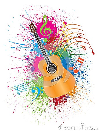 Acoustic Guitar with Paint Splatter Illustration Vector Illustration