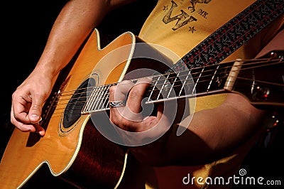 Acoustic Guitar Performance by music band Stock Photo