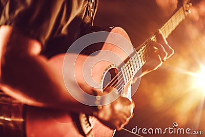 Acoustic Guitar Playing Stock Photo