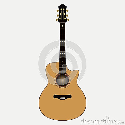 Acoustic guitar. Realistic stringed musical instrument. Vector. Vector Illustration