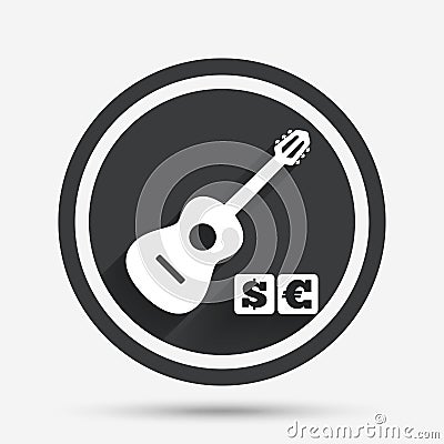 Acoustic guitar sign icon. Paid music symbol. Vector Illustration