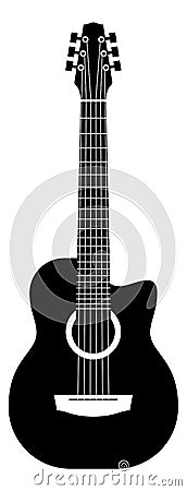 Acoustic guitar silhouette. Black string classical musical instrument logo, electric rock emblem, modern grunge or Vector Illustration