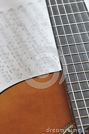Acoustic guitar with tablature Stock Photo