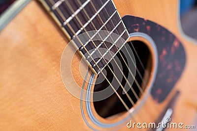 Acoustic guitar. wood guitar, music instrumental concept Stock Photo