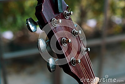 Acoustic guitar. wood guitar, music instrumental concept Stock Photo