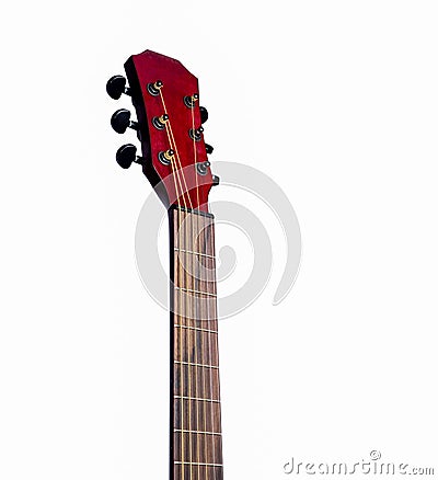 Acoustic Neck Guitar, Red color, close up Stock Photo