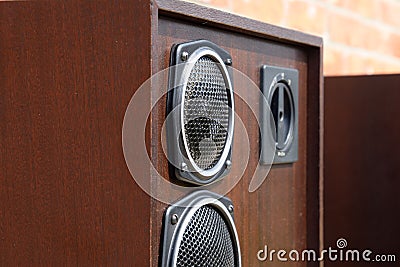 Acoustic system Radiotehnica S90, 35 s-012. Soviet vintage audio equipment. Musical columns made of plywood Stock Photo