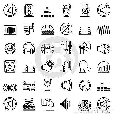 Acoustics icons set, outline style Vector Illustration