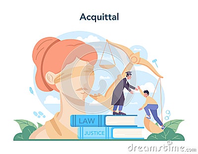 Acquittal concept. Court worker stand for justice and law. Judge in traditional Vector Illustration