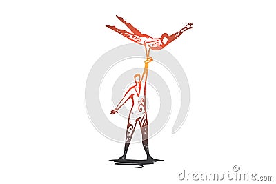 Acrobatic, circus, balance, performance, cooperation concept. Hand drawn isolated vector. Vector Illustration