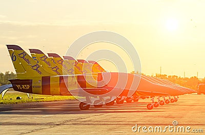 Acrobatic Fighters jet Baltic Bees. Russia. Moscow August 2015 Editorial Stock Photo