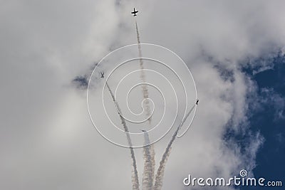 Acrobatic Stunt Planes RUS of Aero L-159 ALCA on Air During Aviation Sport Event Editorial Stock Photo