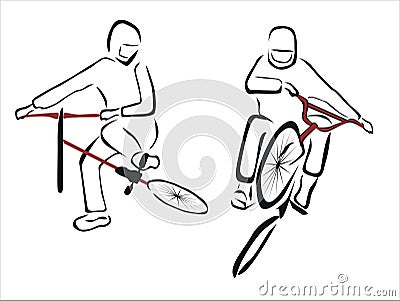 Acrobatics with bikes Vector Illustration