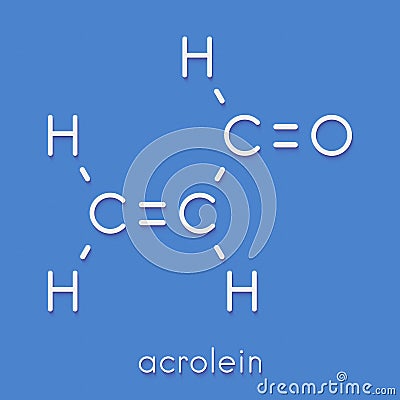 Acrolein propenal molecule. Toxic molecule that is formed when fat or oil is heated and is present in e.g. french fries.. Stock Photo