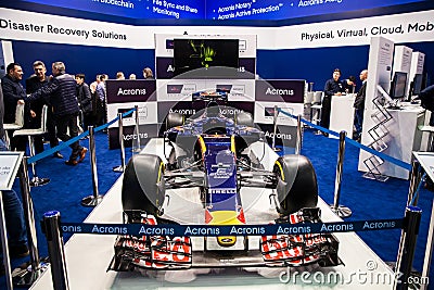 Acronis company stand on exhibition fair Cebit 2017 in Hannover Messe, Germany. Acronis is a global leader in hybrid Editorial Stock Photo