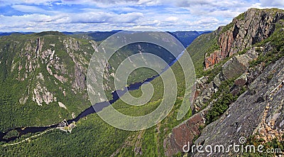 Acropole des Draveurs, view of Hautes-Gorges-de-la-Riviere-Malbaie River Stock Photo