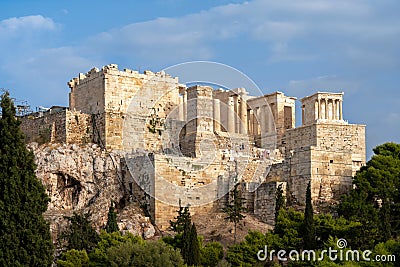 The Acropolis of Athens as seen from the Areopagus Hill in Plaka district Stock Photo