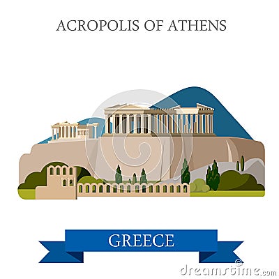 Acropolis Athens Greece flat vector attraction sight landmark Vector Illustration