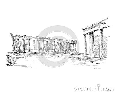 Acropolis of Athens. The Parthenon. Athens. Greece. Hand drawn sketch. Vector illustration. Vector Illustration
