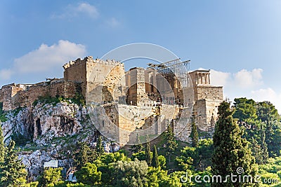 Acropolis of Athens, view from Areopagus in summer Stock Photo