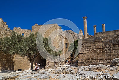 Acropolis of Lindos archeological site at Rhodes Island Greece Editorial Stock Photo