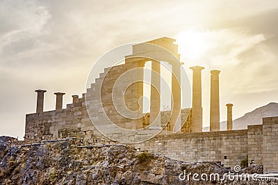 Acropolis Lindos, temple goddess Linda, Rhodes in Greece Stock Photo