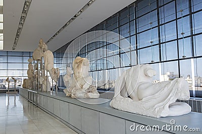 The Acropolis Museum Displaying Various Original Marble Statues or Sculptures from the Acropolis Editorial Stock Photo