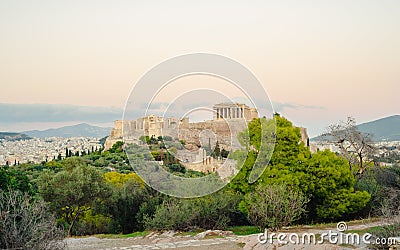 Acropolis with Parthenon, sunset view. Athens, Greece. Stock Photo